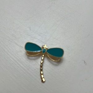 P2. Small dragonfly pin. Gold color with turquoise color.